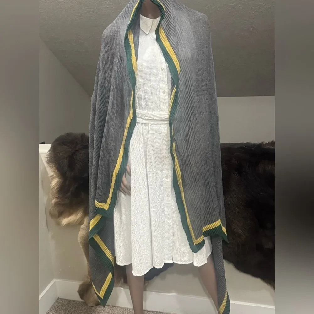 Oversized Handmade Boho Style Colorblock Shawl/Wrap With Pleated Textured